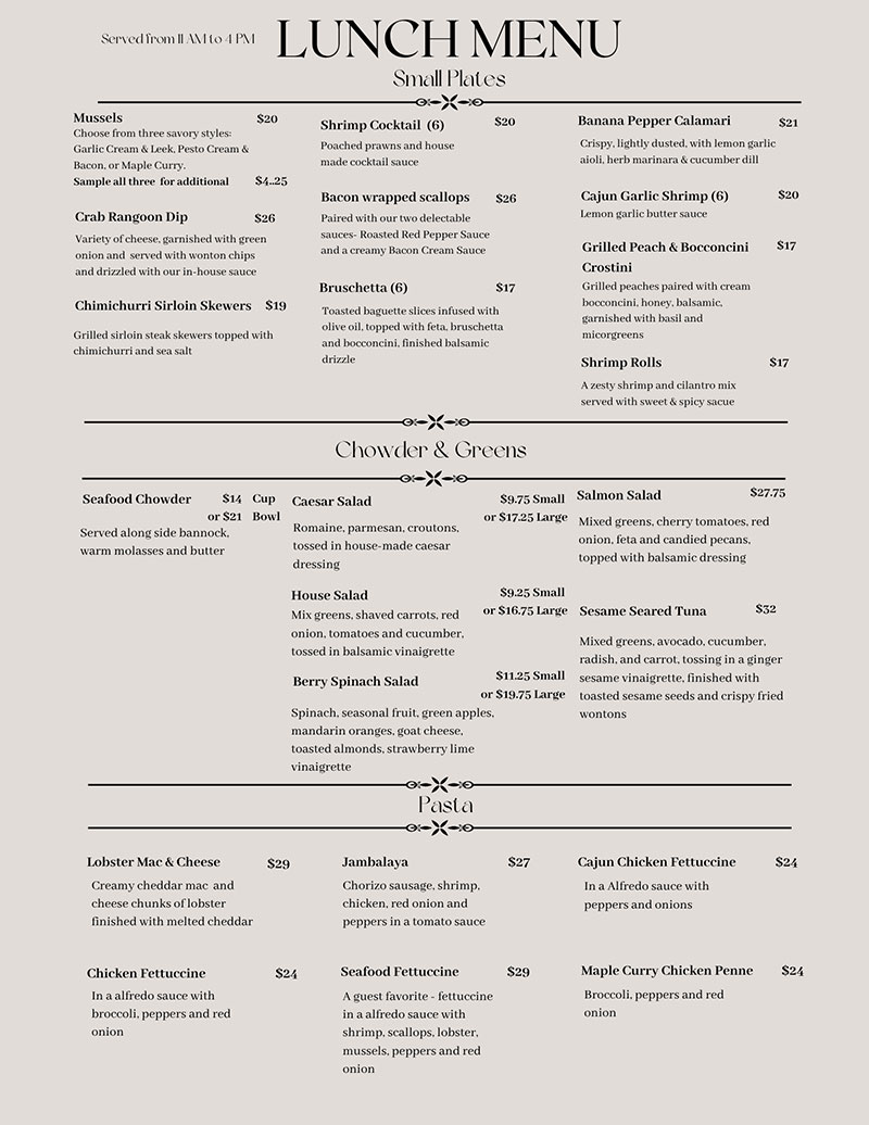 Lunch Menu 2026